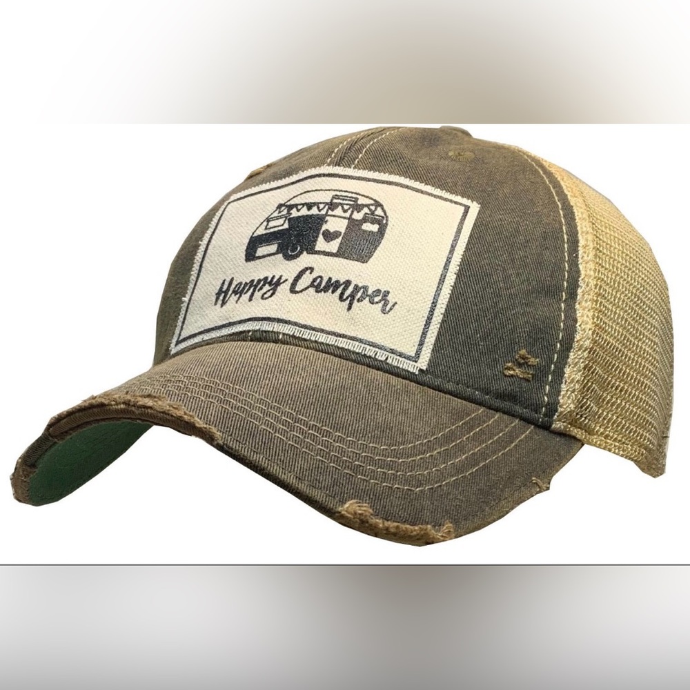 Vintage Distressed Trucker Cap  "Happy Camper"